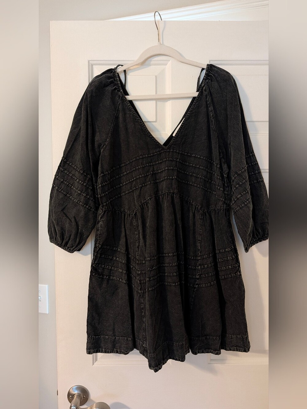 Mustard Seed Black V-Neck Peasant Dress